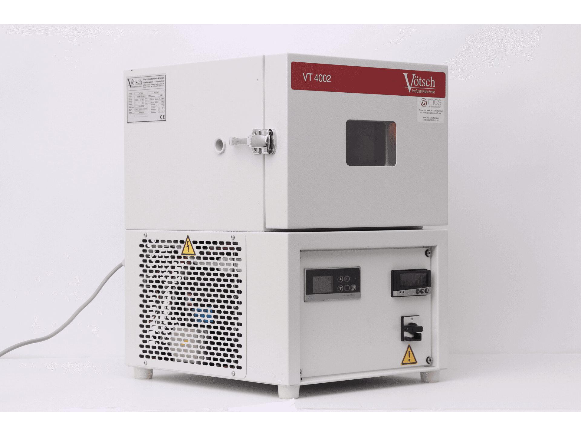 Votsch VT4002 test chamber with a rectangular design, viewing window, side control panel, and stainless steel exterior.