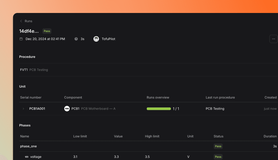 Phases section header showing test phase management whithin TofuPilot.