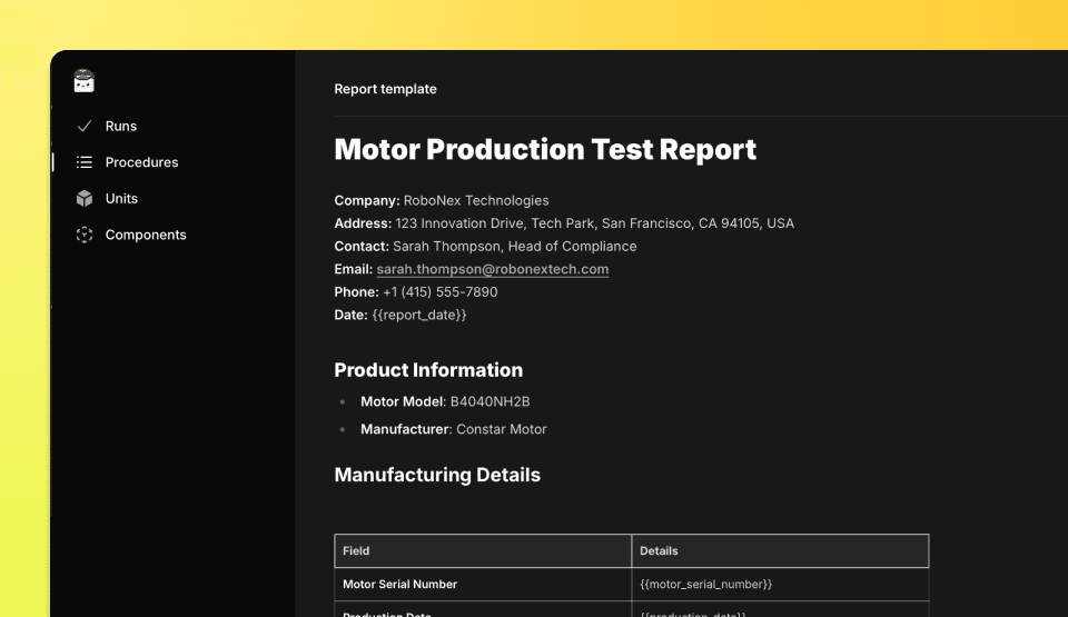 Procedure Report Template Variables