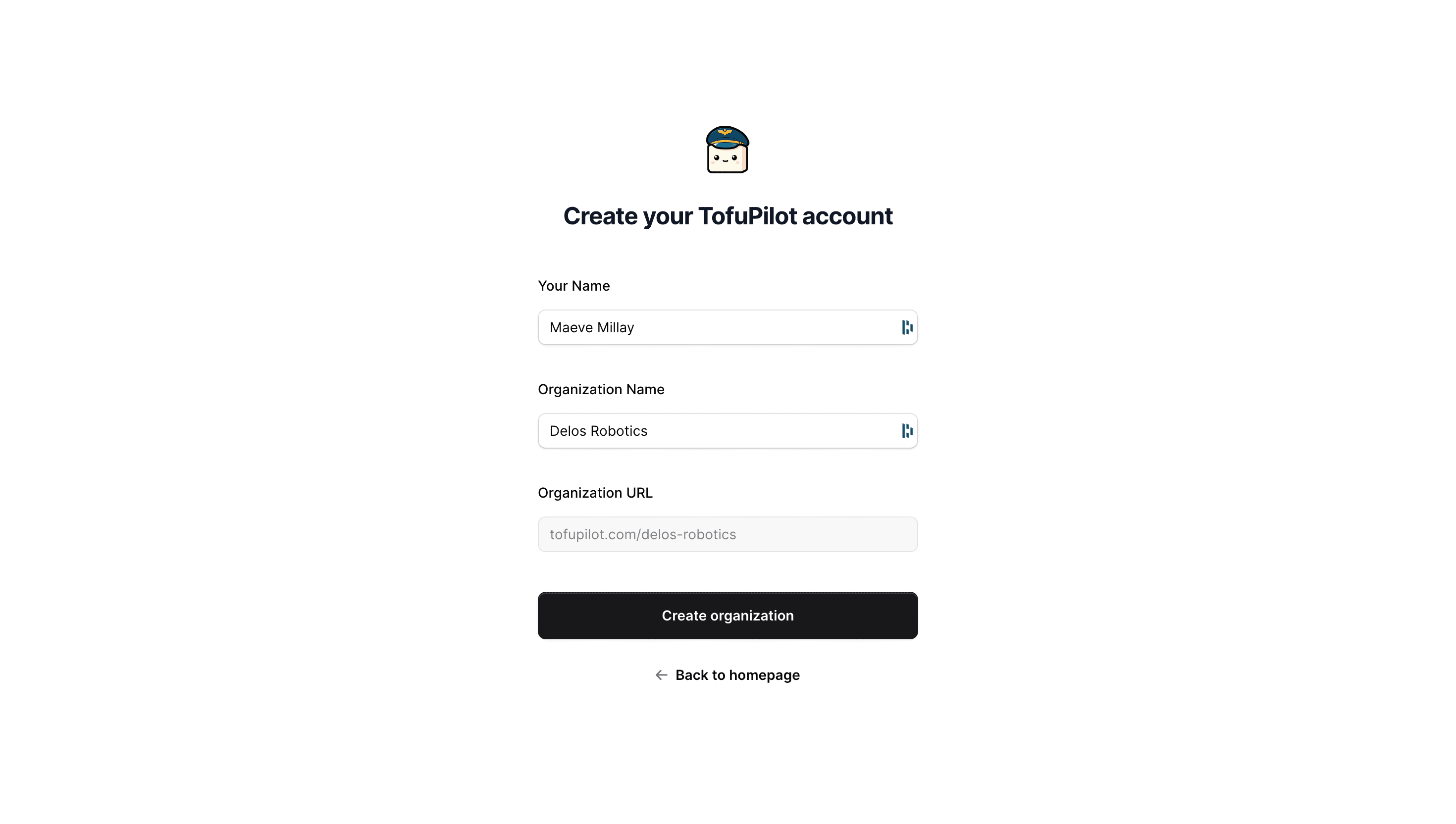 User Sign Up Organization